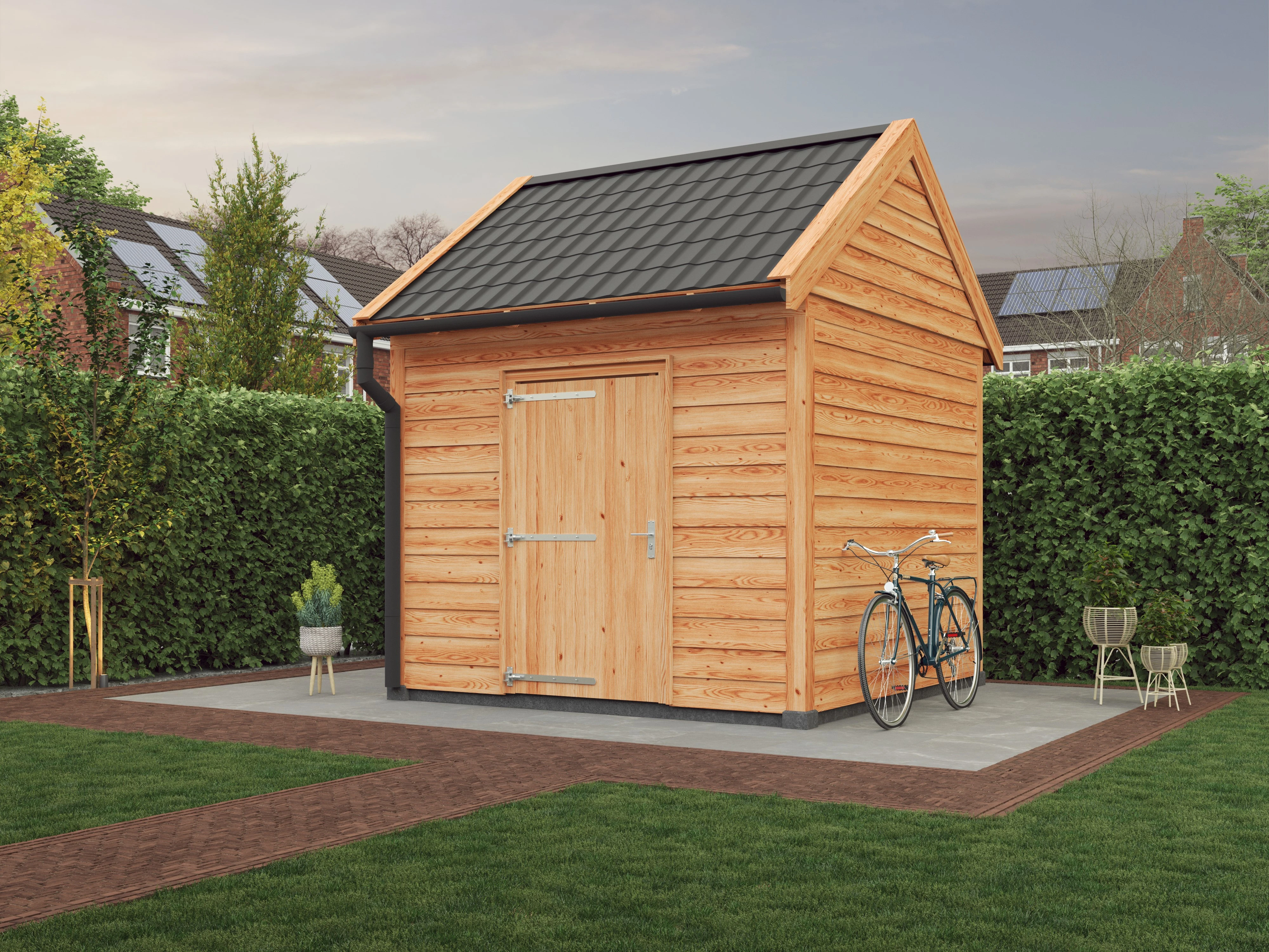 Douglas overkapping zadeldak, 300 x 300, met schuur en achterwand, Westwood Comfort - Afbeelding 3